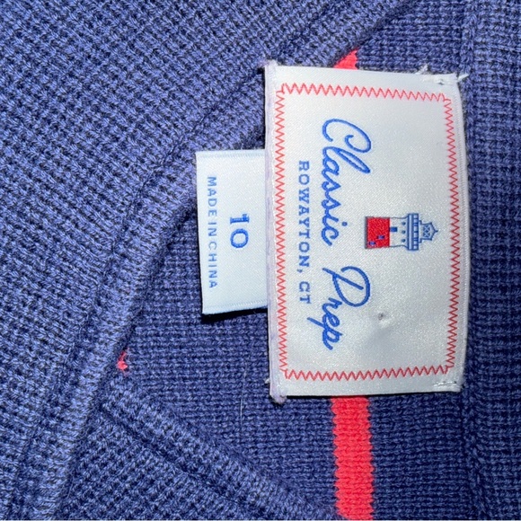 Girls Classic Prep Navy & Red Stripe Wrap Cardigan | Size 10 - Picture 4 of 5